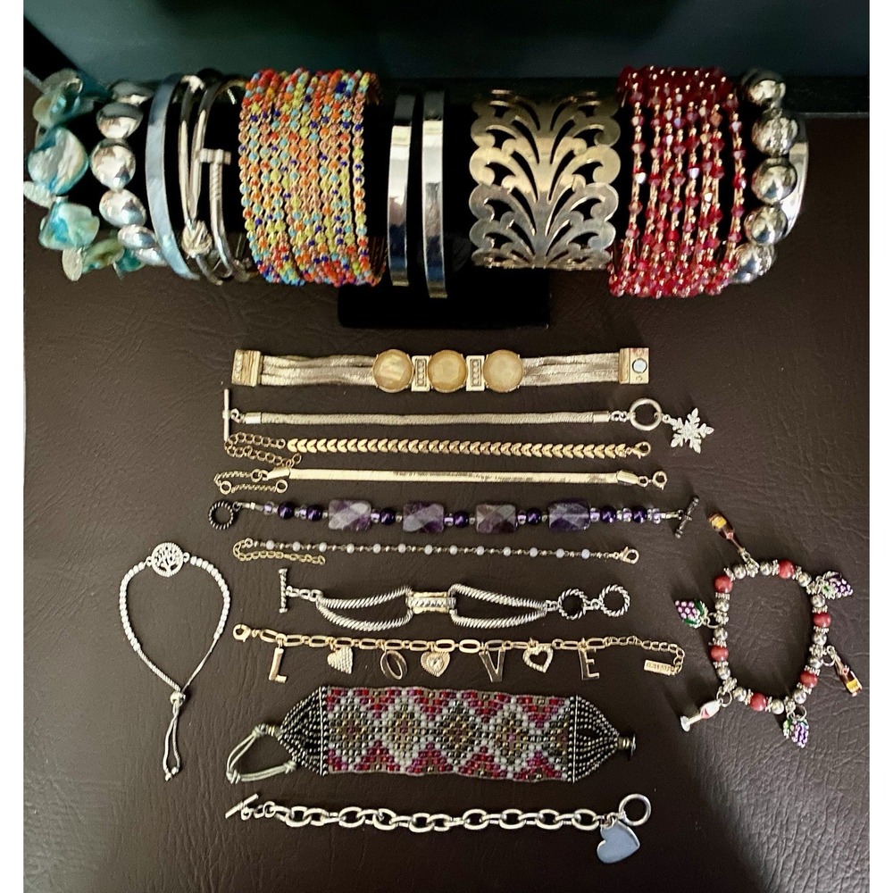 Vintage To Modern Bracelet Lot Mixed Metals Bangle Cuff Tennis Stretch Charm